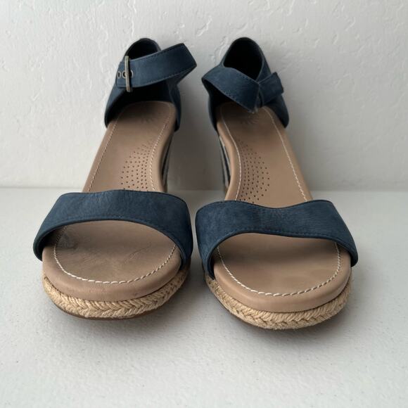 Ugg Atasha Striped Espadrille Wedge Sandals Nubuck Leather Size 10 Blue Nautical - Picture 4 of 13